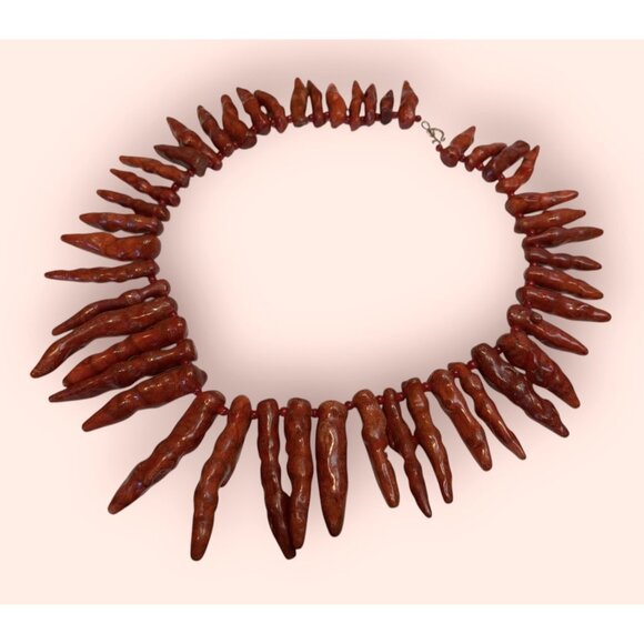 Vintage HUGE Statement Red Coral Handmade S Clasp Collar Necklace 22” - Picture 2 of 9